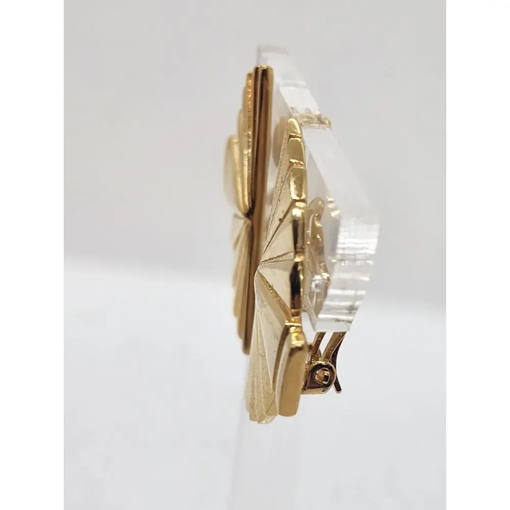 Vintage KARL LAGERFELD Art Deco FAN Clip-on Earrings Gold Tone